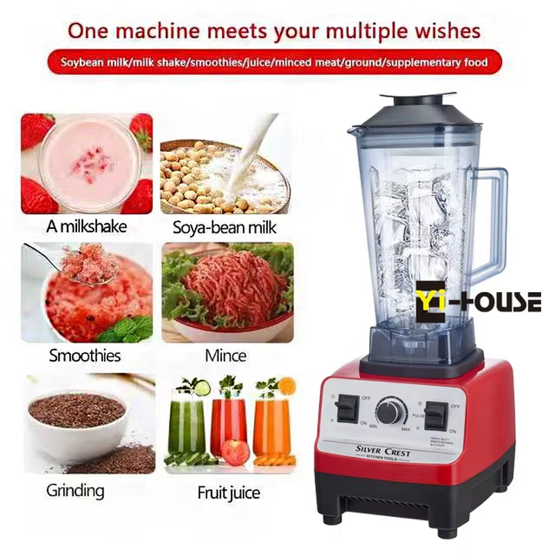 High-Power 5500W Commercial Blender and Juicer with 2L Capacity