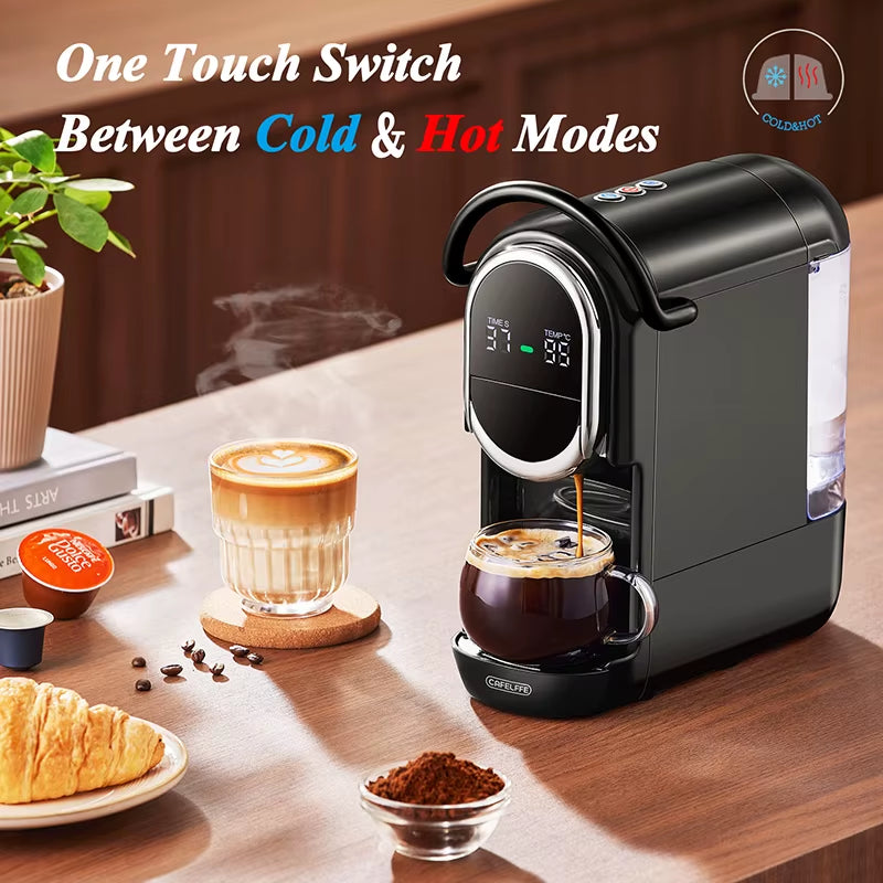 4-in-1 Capsule Coffee Machine with 20 Bar Pressure, 7-Level Water Adjustment, Hot & Cold Brew Function, 600ml Tank for Home and Office Use