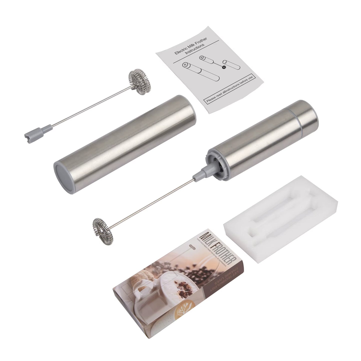 Stainless Steel Electric Milk Frother Egg Beater and Mini Coffee Stirrer Dry Battery Operated for Household Use