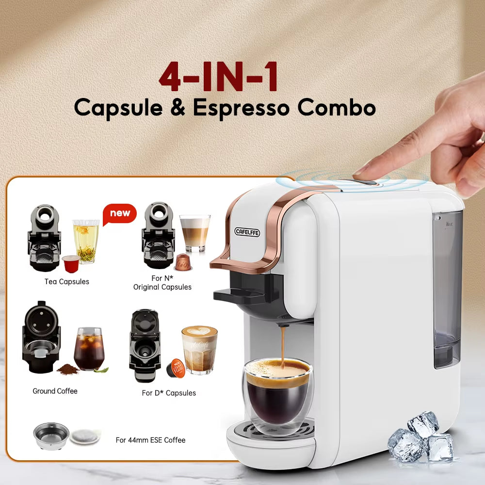 CAFELFFE 4-in-1 Coffee Capsule Machine with Hot and Cold Brewing Options, 20 Bar Pressure, Compatible with NS*DG*ESE Pods and Ground Coffee, for Large or Small Cups