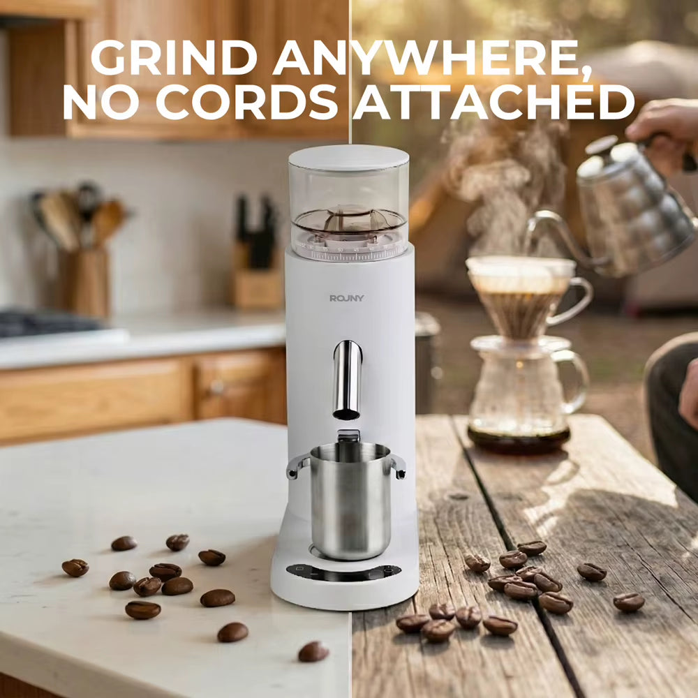 Wireless Rechargeable Burr Coffee Grinder with 60 Adjustable Settings, Portable Electric Bean Mill, Anti-Static Low Residue Design