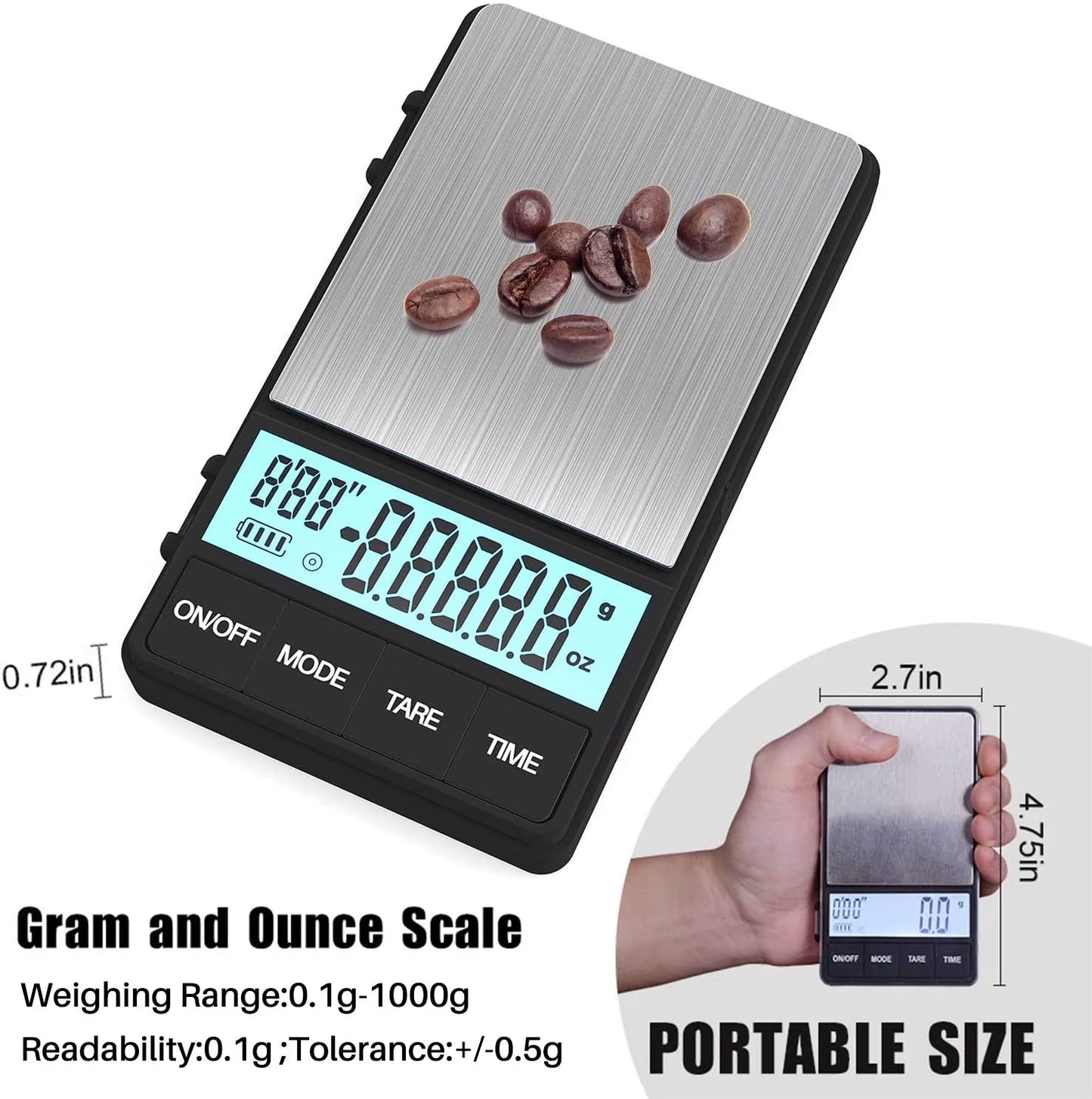 1000G 0.1G Mini Coffee Scale Pocket Personal Scale Electronic Digital Timer Espresso Coffee Scale Kitchen
