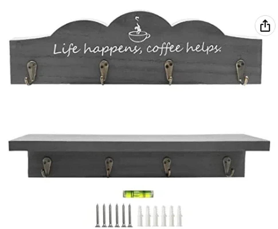 Set of 2 Farmhouse-Style Coffee Mug Holders for Kitchen Wall - Organizer and Display Solution for Coffee Stations and Office Decor