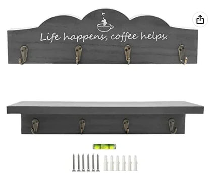 Set of 2 Farmhouse-Style Coffee Mug Holders for Kitchen Wall - Organizer and Display Solution for Coffee Stations and Office Decor
