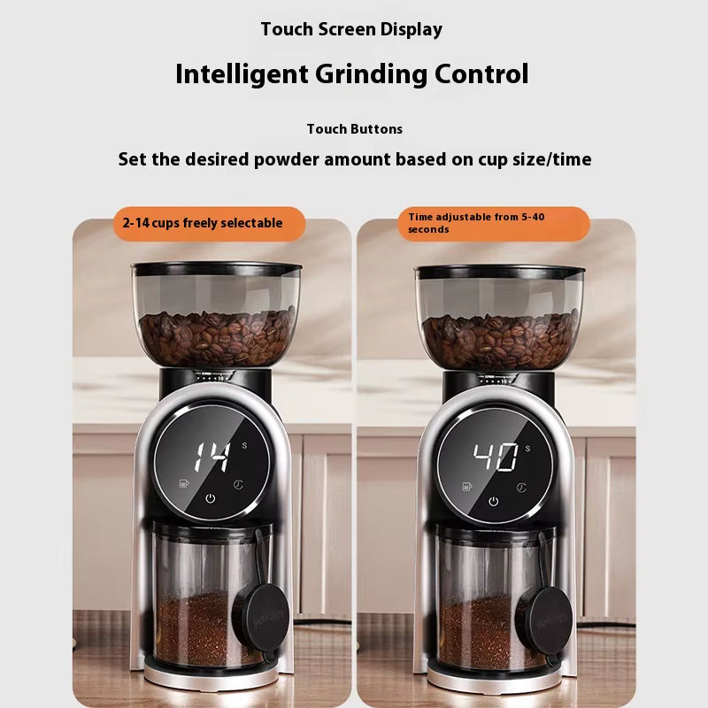 Electric Italian Coffee Bean Grinder with Smart Screen Display and Adjustable Thickness for Home Use