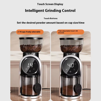 Electric Italian Coffee Bean Grinder with Smart Screen Display and Adjustable Thickness for Home Use