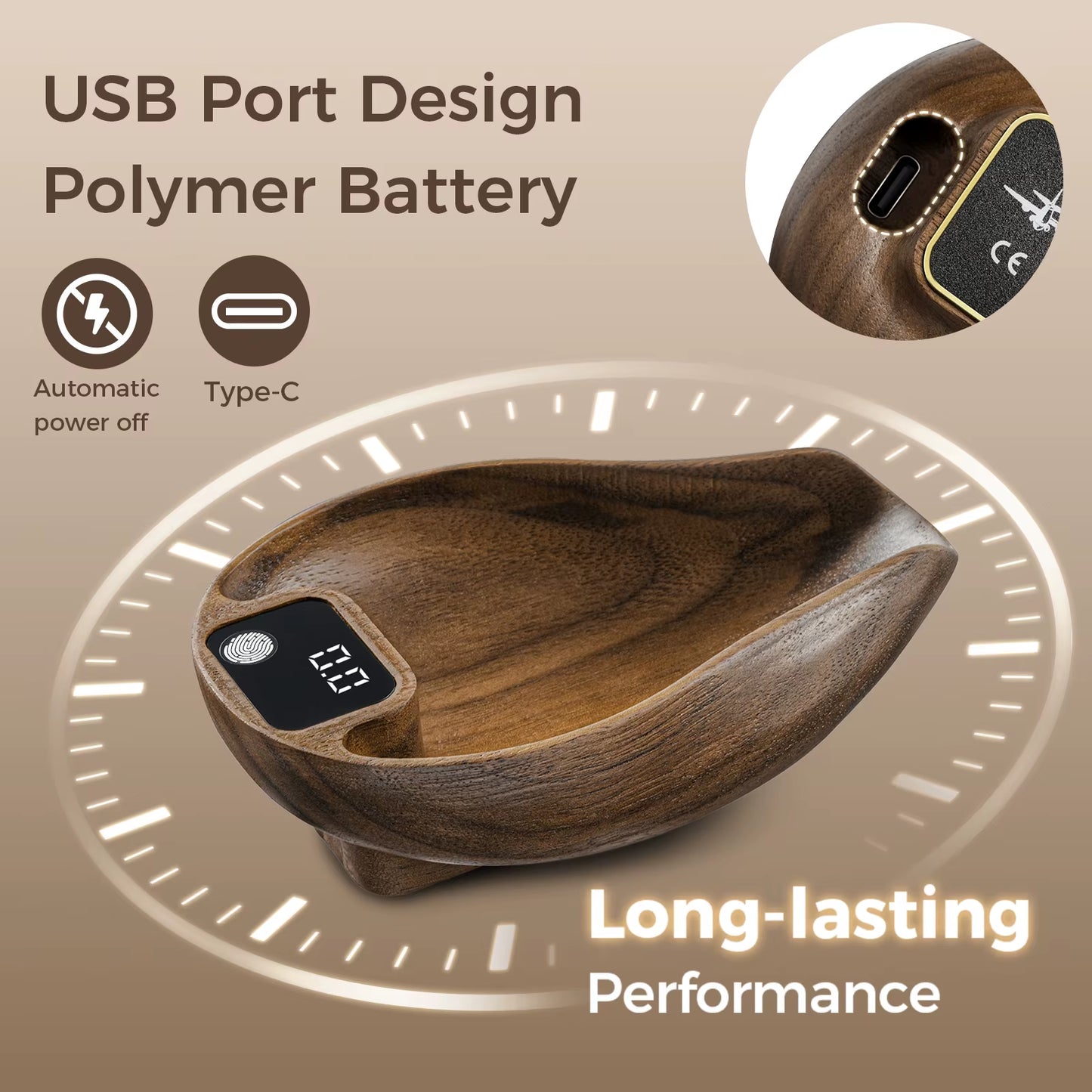 Rechargeable Digital Coffee Scale with 0.3G Precision and Wooden Finish, Includes Spray Bottle Barista Tool