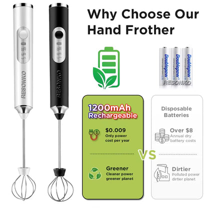 Automatic USB Rechargeable Stainless Steel Handheld Milk Frother and Coffee Mixer - Electric Matcha Whisk and Foam Maker M005