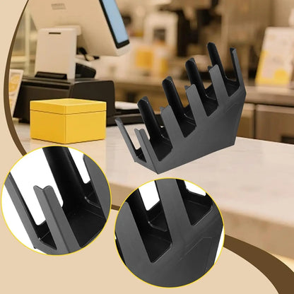 WOOJACK 4-Grid Slanted Cup Holder for Countertops - Versatile Dispenser and Lid Storage Rack for Coffee, Milk, and Tea Shops, Suitable for Home and Commercial Use