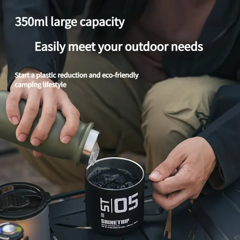 Shinetrip 350ML Double-Layer Insulated Stainless Steel Mug for Outdoor Camping and Hiking, Waterproof and Heat-Resistant