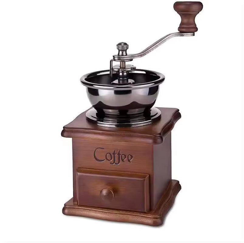 Manual Ceramic Core Coffee Grinder with Retro Beech Wood Design for Cafés