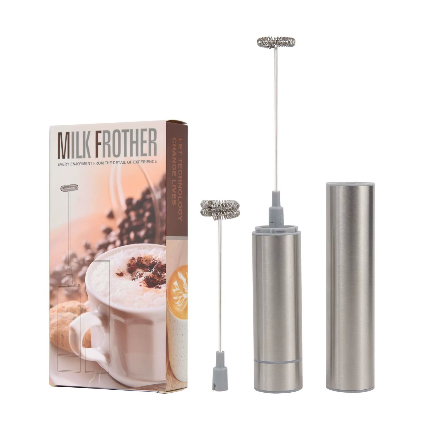 Stainless Steel Electric Milk Frother Egg Beater and Mini Coffee Stirrer Dry Battery Operated for Household Use