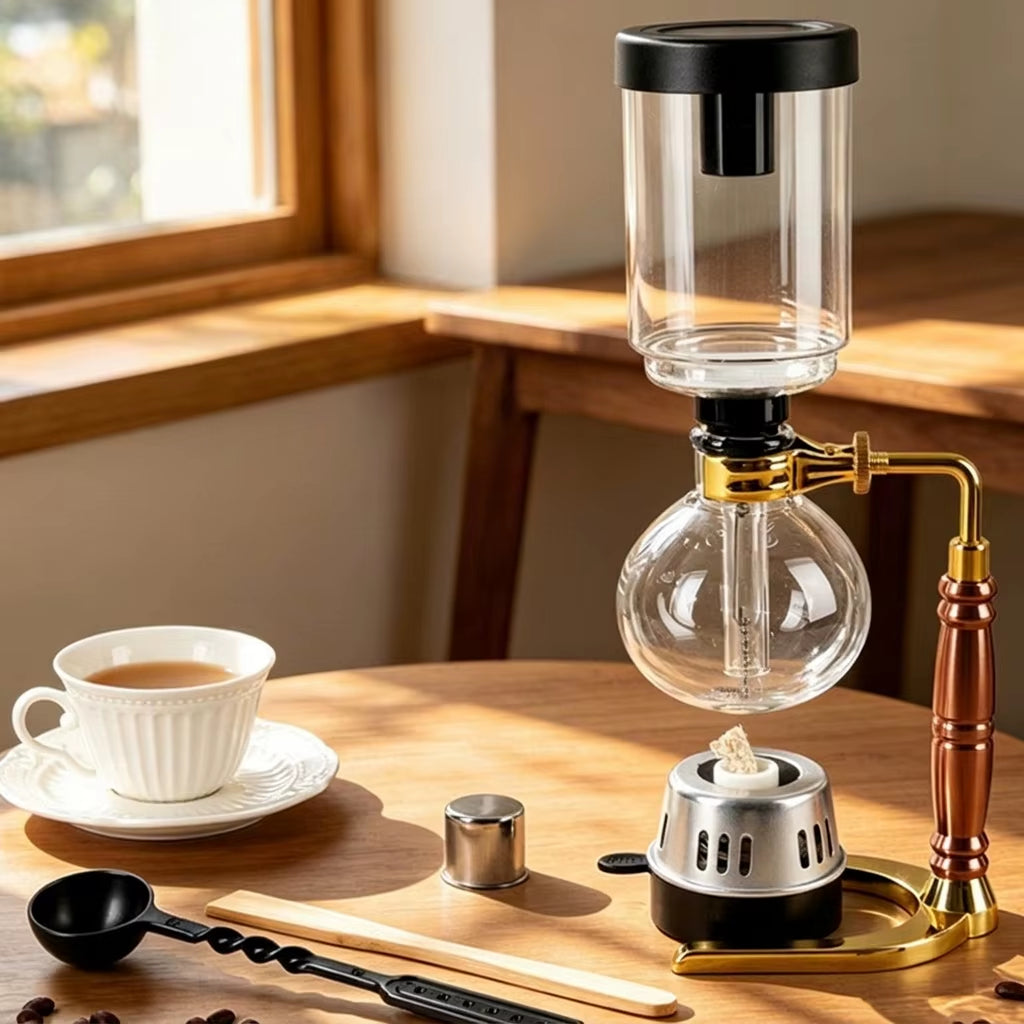 Modern Minimalist Filter-Free Siphon Coffee Maker Home-Use Brewing Set Transparent Glass Stainless Steel Components 3/5 Cup