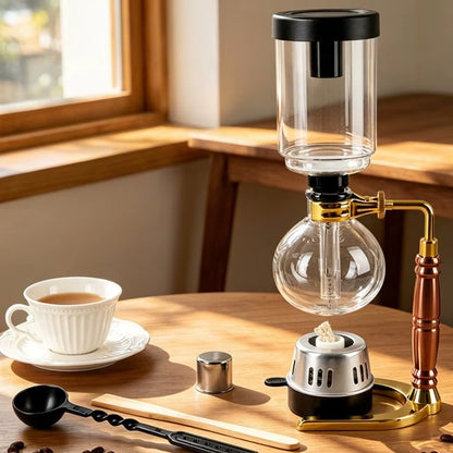 Modern Minimalist Filter-Free Siphon Coffee Maker Home-Use Brewing Set Transparent Glass Stainless Steel Components 3/5 Cup