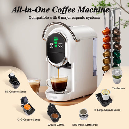 Cafelffe MK-609S 6-in-1 Coffee Machine with 20 Bar Pressure, 7 Adjustable Water Levels, 600ml Tank, and Hot/Cold Espresso Brewing Capability