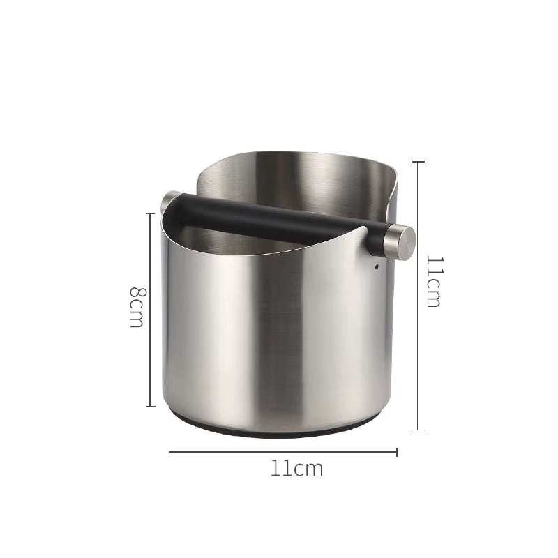Round Square Stainless Steel Coffee Grounds Knock Box Bucket with Removable Knock Bar and Non-Slip Base Accessories
