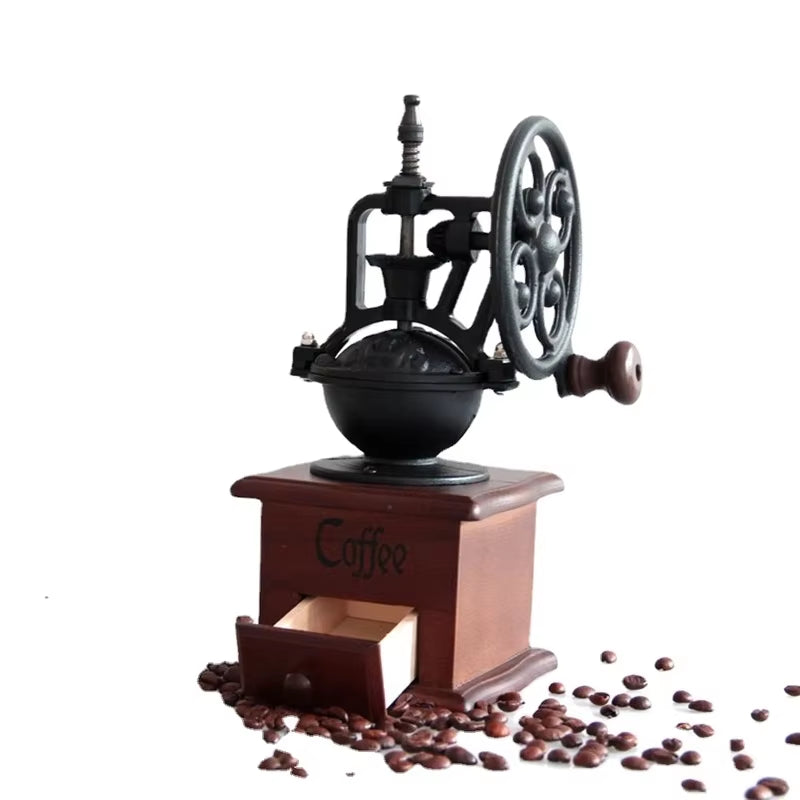 Manual Wooden Coffee Grinder - Retro Ferris Wheel Hand Crank Coffee Mill for Kitchen Use