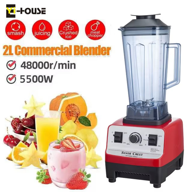 High-Power 5500W Commercial Blender and Juicer with 2L Capacity