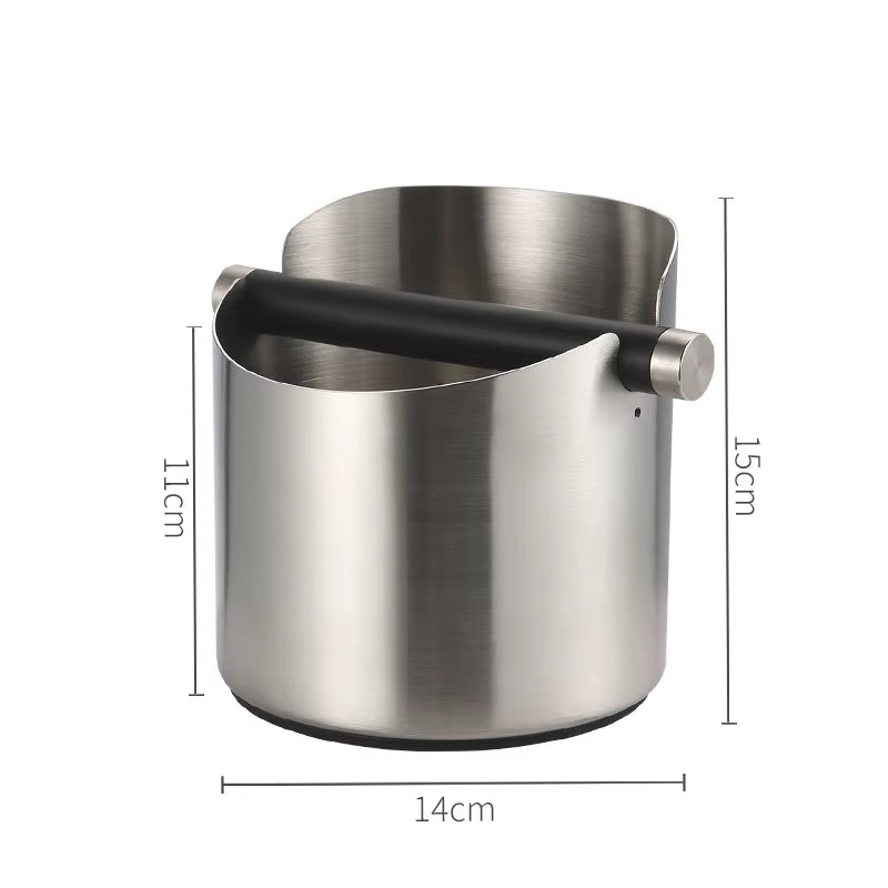Round Square Stainless Steel Coffee Grounds Knock Box Bucket with Removable Knock Bar and Non-Slip Base Accessories
