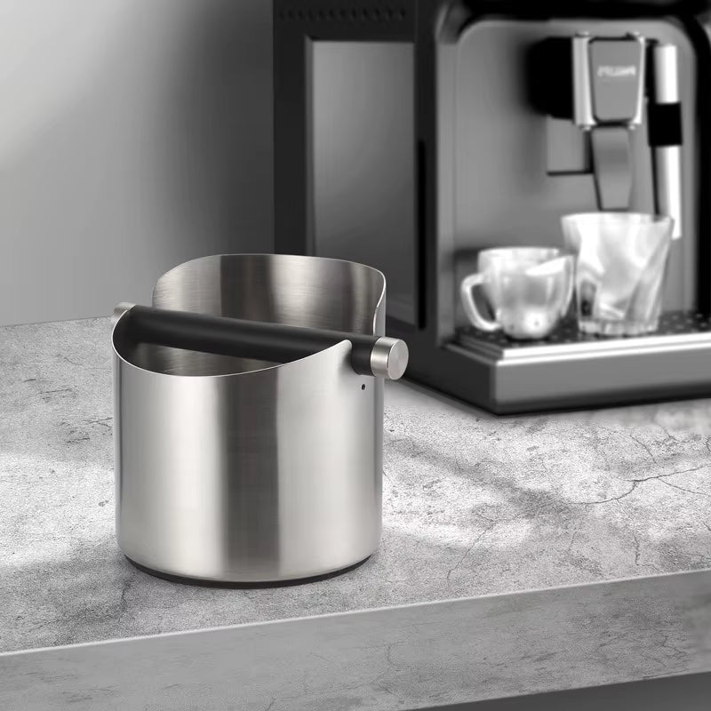 Round Square Stainless Steel Coffee Grounds Knock Box Bucket with Removable Knock Bar and Non-Slip Base Accessories