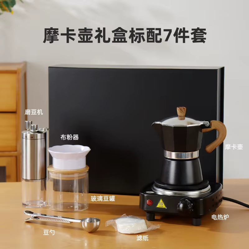 High-Grade Moka Pot Hand Coffee Maker with Double Valve Manual Power Source Gift for Coffee Lovers Coffee Bean Grinder