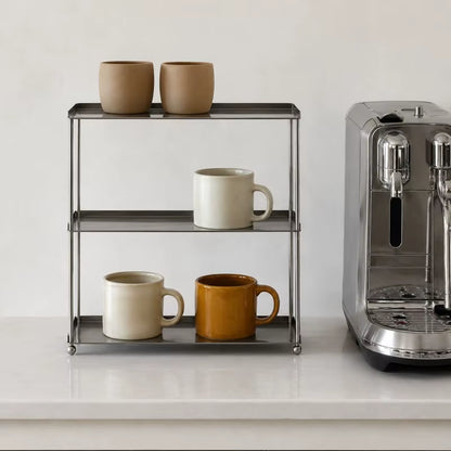Contemporary Stainless Steel 3-Tier Coffee Mug Rack - Durable Countertop Cup Storage Shelf for Kitchen and Coffee Bar (38x14x33 cm)