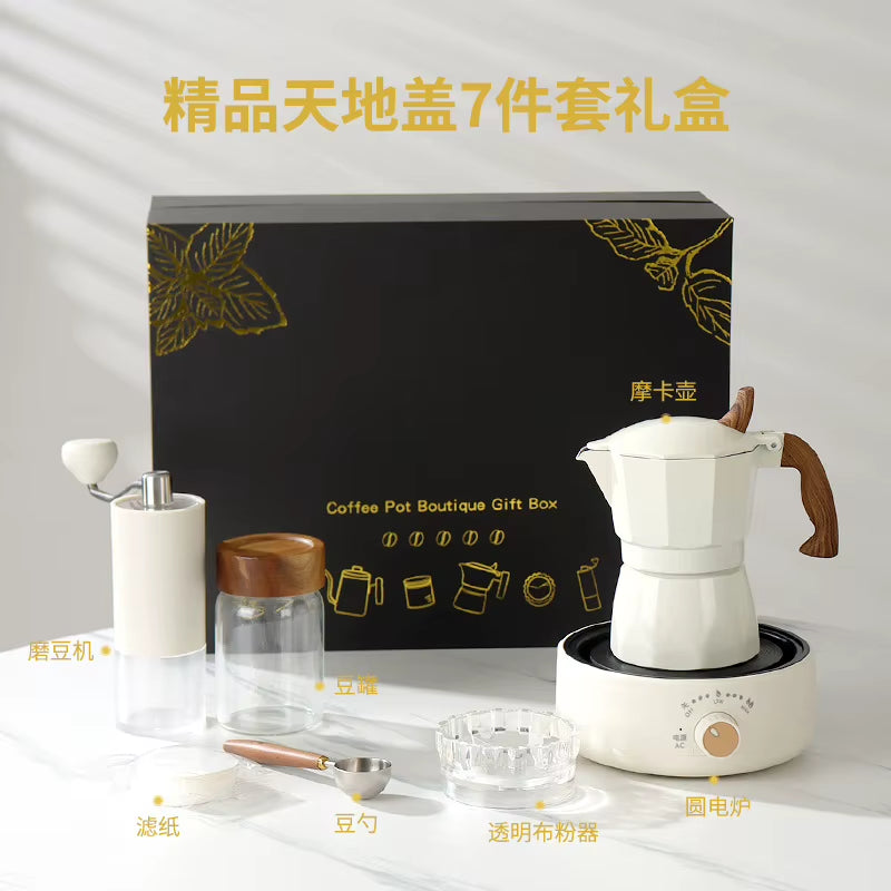 High-Grade Moka Pot Hand Coffee Maker with Double Valve Manual Power Source Gift for Coffee Lovers Coffee Bean Grinder