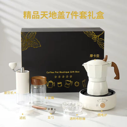High-Grade Moka Pot Hand Coffee Maker with Double Valve Manual Power Source Gift for Coffee Lovers Coffee Bean Grinder