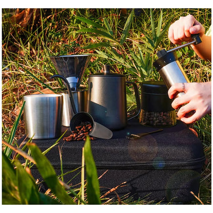 8PCS Portable Pour over Coffee Maker Kit Travel Camping Gift Box Set Stainless Steel Components Ideal for Coffee Lovers Outdoor