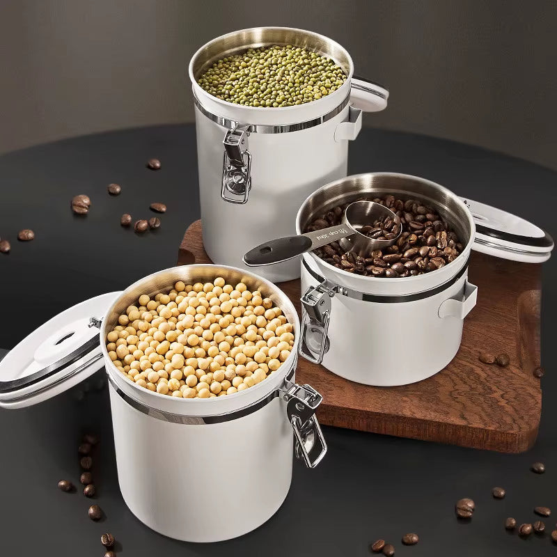 Airtight Stainless Steel Food Storage Canisters for Coffee, Tea, Flour, Cereal, and Sugar with Scoop and Date Tracker