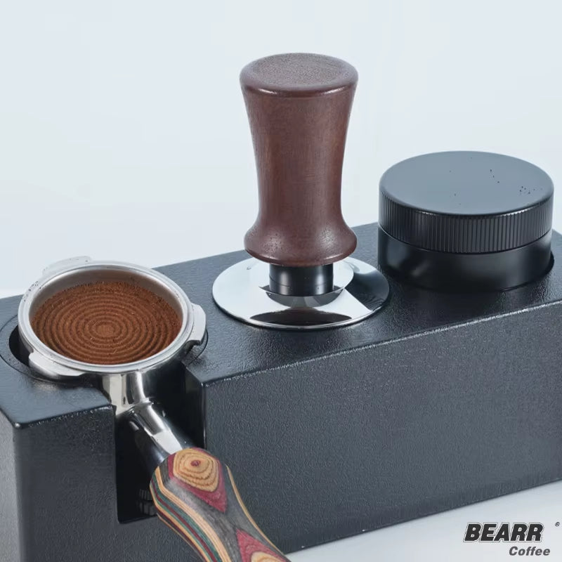 BEARR Reusable Stainless Steel Coffee Powder Hammer Wooden Handle Adjustable Depth Constant 30Lb Horizontal Calibration Press