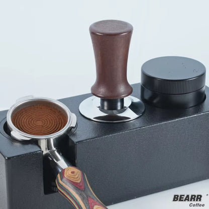 BEARR Reusable Stainless Steel Coffee Powder Hammer Wooden Handle Adjustable Depth Constant 30Lb Horizontal Calibration Press