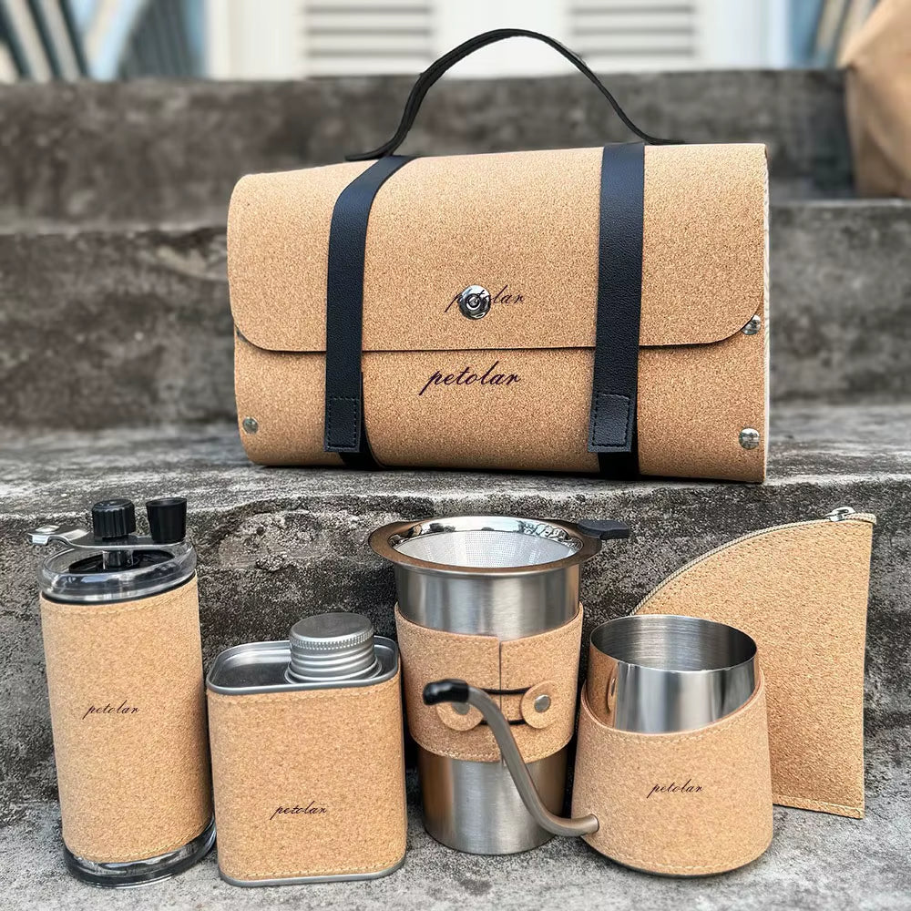 Vintage Style Coffee Grinder Gift Set Hand Drip Moka Pot Outdoor Travel Coffee Cup 304 Stainless Steel Customizable Gift Box
