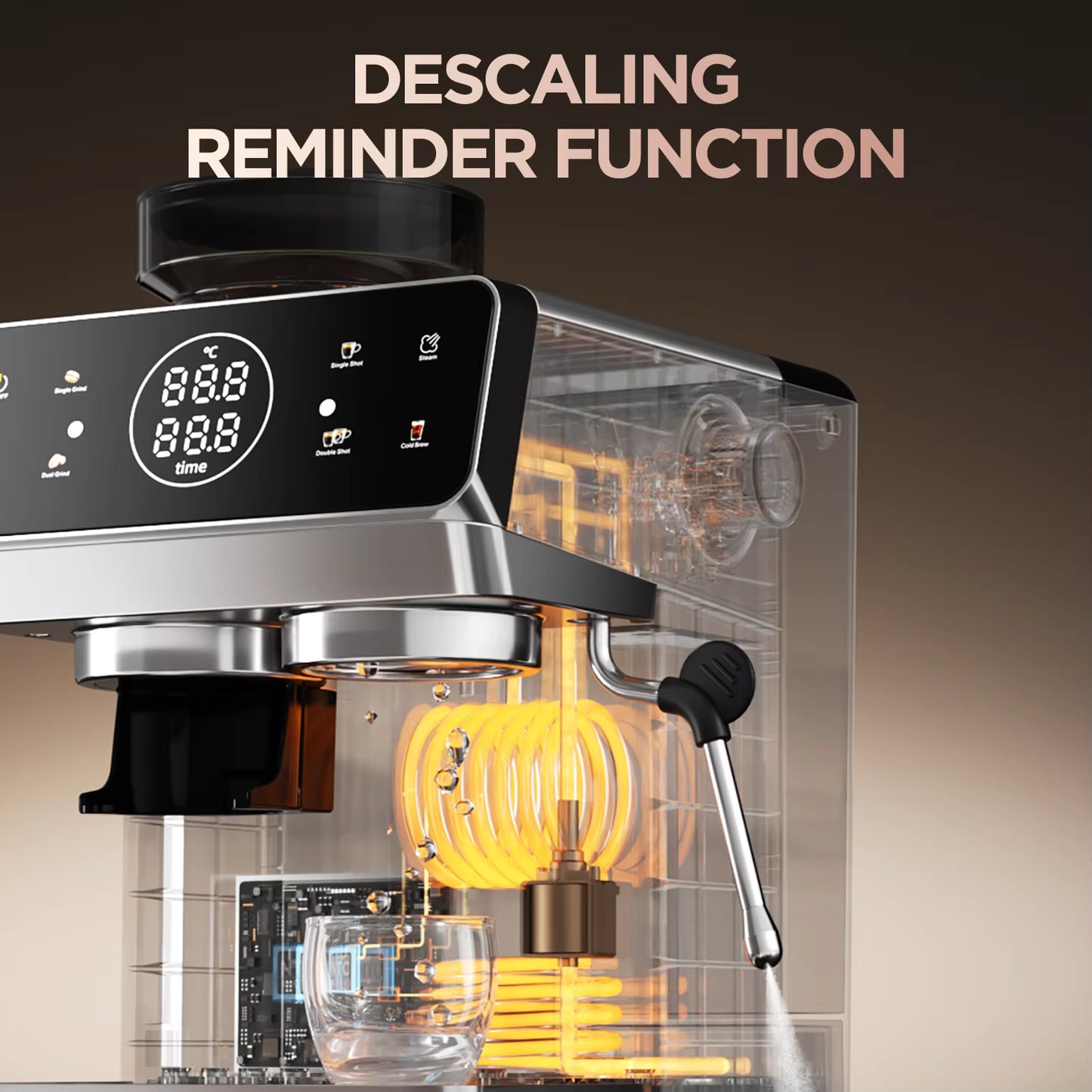 Professional All-In-One Stainless Steel Semi-Automatic Espresso Machine with 20 Bar Pressure and Hot Water System for Home and Office Use