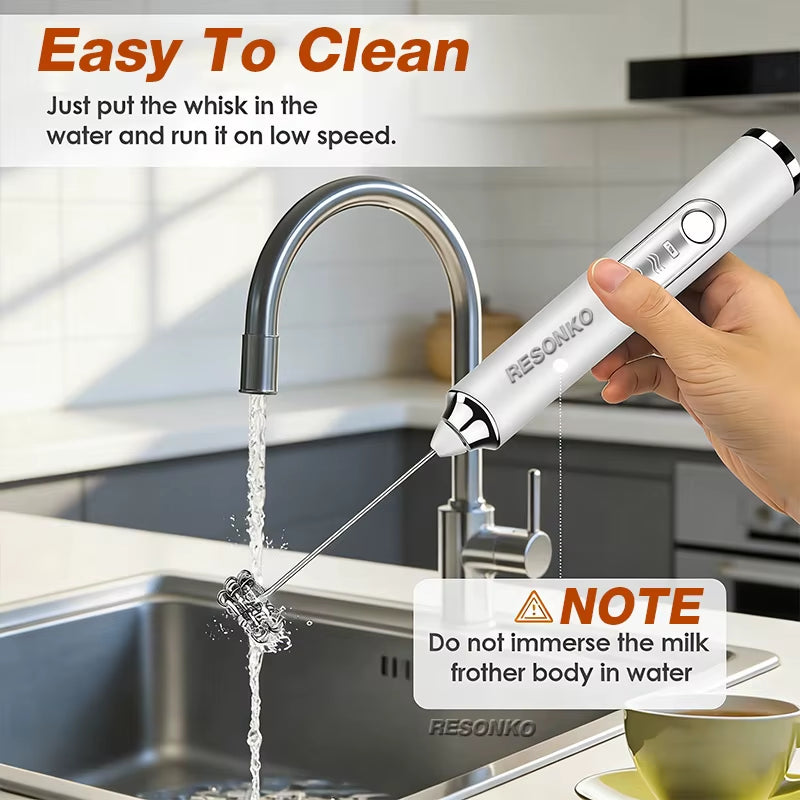 Automatic USB Rechargeable Stainless Steel Handheld Milk Frother and Coffee Mixer - Electric Matcha Whisk and Foam Maker M005