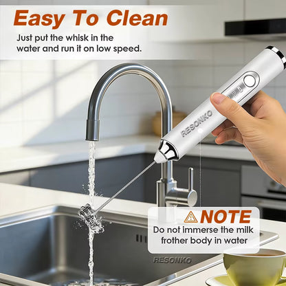 Automatic USB Rechargeable Stainless Steel Handheld Milk Frother and Coffee Mixer - Electric Matcha Whisk and Foam Maker M005
