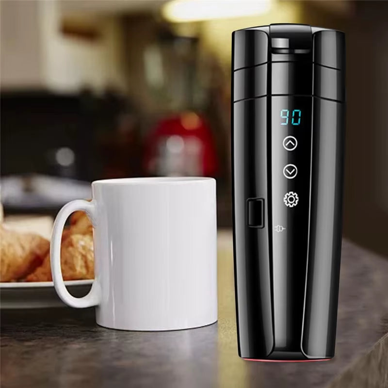 Portable Electric Car Kettle with Adjustable Temperature Control and Dry Burn Protection for Coffee and Tea