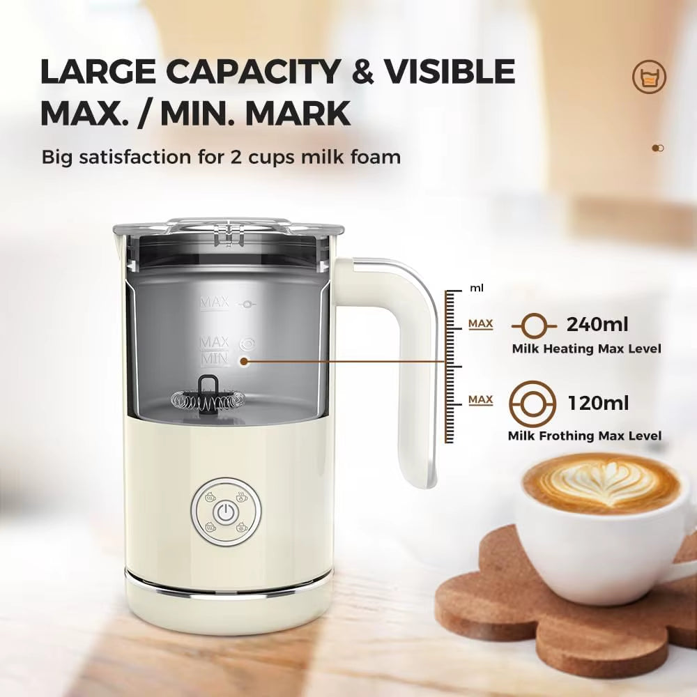 Stainless Steel Electric Milk Frother with Automatic Stop and One-Touch Control for Home and Office Use