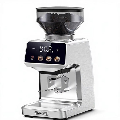 Electric Portable Coffee Grinder with Stainless Steel Burrs, 51mm/58mm, Electronic Timer, 250g Capacity