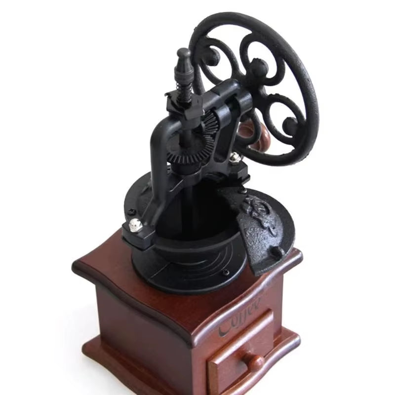 Manual Wooden Coffee Grinder - Retro Ferris Wheel Hand Crank Coffee Mill for Kitchen Use