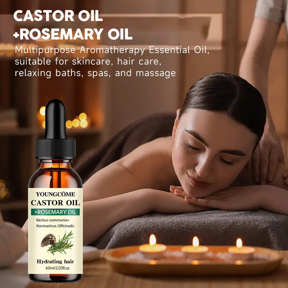 Castor Oil and Rosemary Oil Blend for Improved Hair Growth, Thickness, and Luster - Minimizes Hair Loss and Split Ends