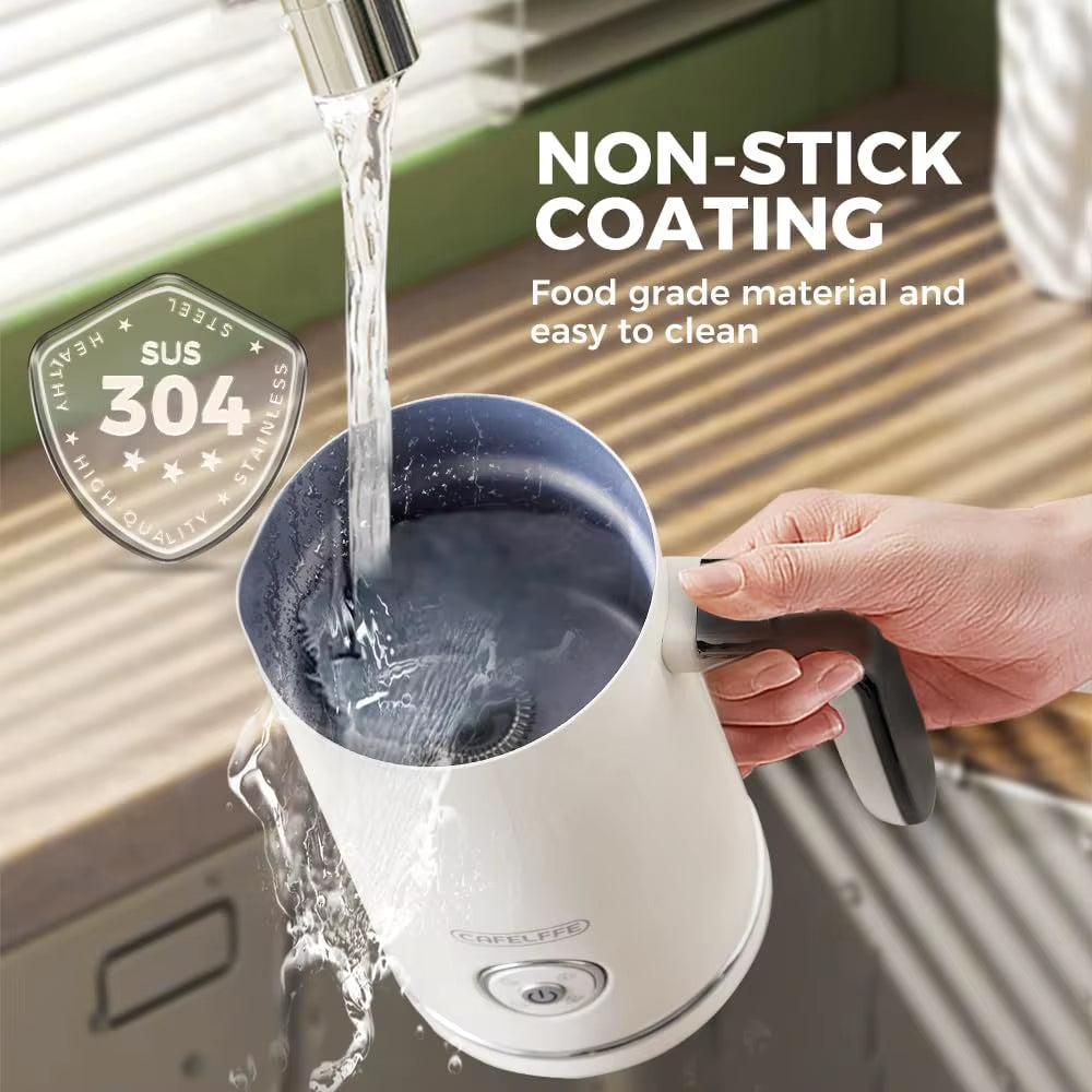 Stainless Steel Electric Milk Frother with Automatic Stop and One-Touch Control for Home and Office Use