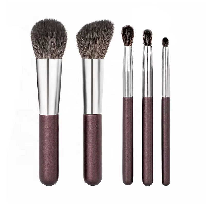 Premium Mini Coffee Makeup Brush Set with Goat Hair in Travel Bag - Fluffy Facial Brushes from Private Label Factory for Direct Wholesale Supply