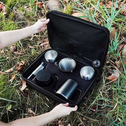 8PCS Portable Pour over Coffee Maker Kit Travel Camping Gift Box Set Stainless Steel Components Ideal for Coffee Lovers Outdoor