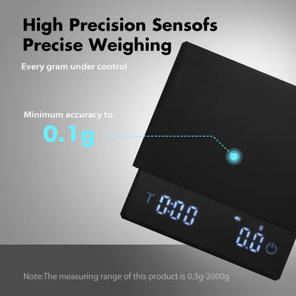Alikiss Cafe High Precision Digital Coffee Scale - Electronic Measuring Tool for Espresso and Barista Applications (0.1g Accuracy)
