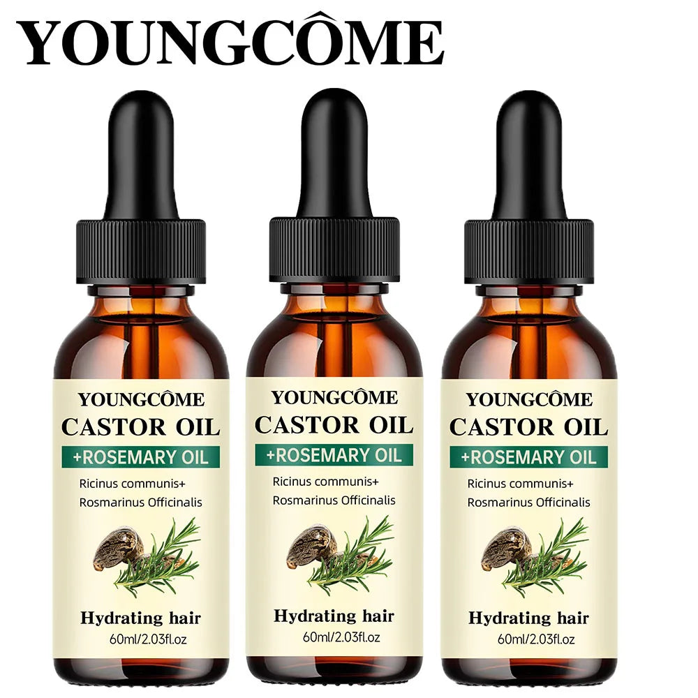 Castor Oil and Rosemary Oil Blend for Improved Hair Growth, Thickness, and Luster - Minimizes Hair Loss and Split Ends