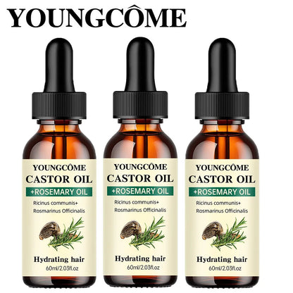 Castor Oil and Rosemary Oil Blend for Improved Hair Growth, Thickness, and Luster - Minimizes Hair Loss and Split Ends