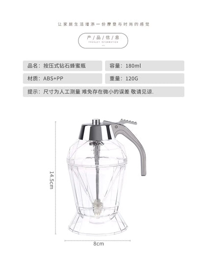 180ML Diamond Honey Dispenser - No Drip Syrup Jar for Home Cooking and Baking, Plastic Storage Container