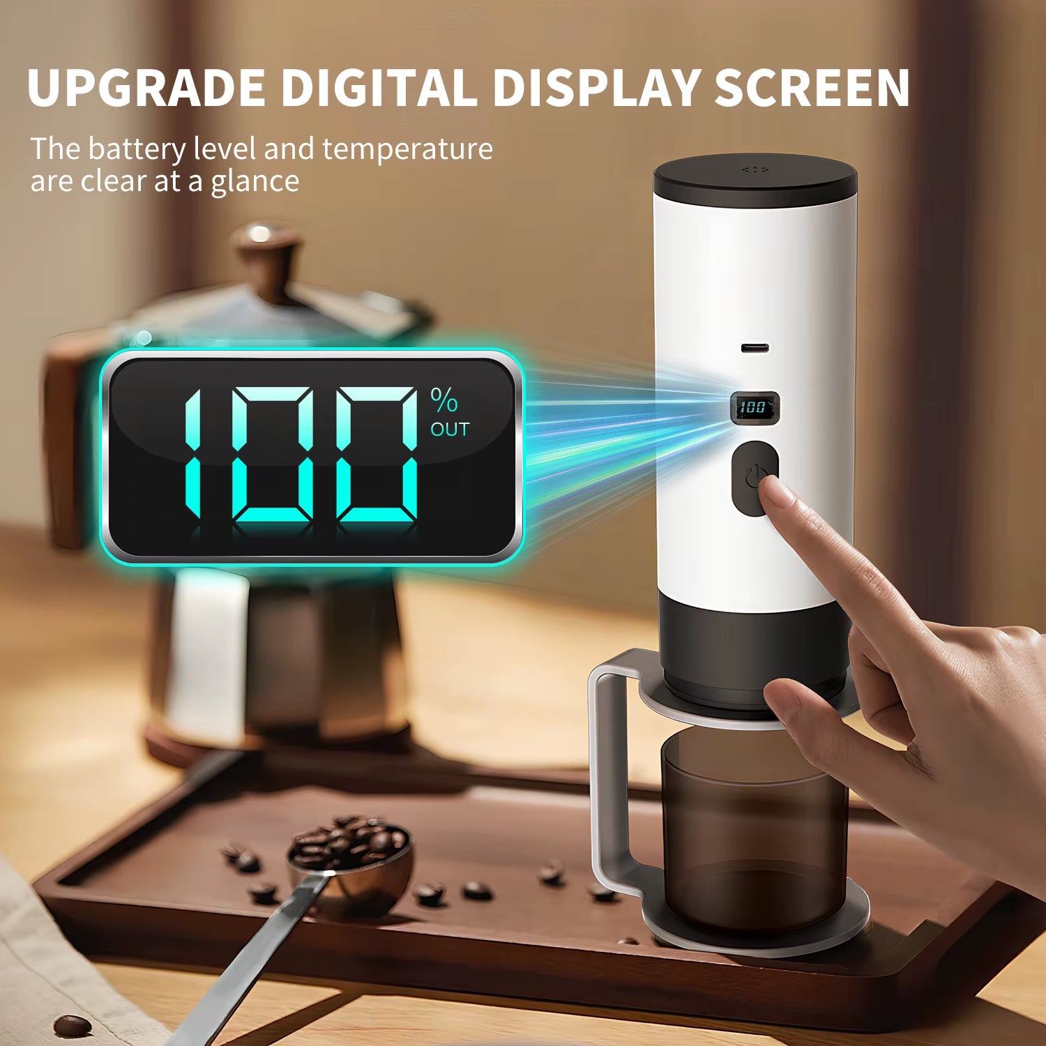 Portable Electric Espresso Machine - 2-in-1 USB Rechargeable 7800mAh Coffee Maker for Hiking, Camping, and Car Use
