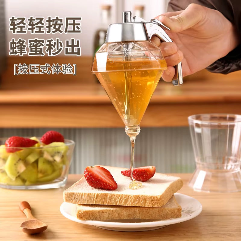 180ML Diamond Honey Dispenser - No Drip Syrup Jar for Home Cooking and Baking, Plastic Storage Container